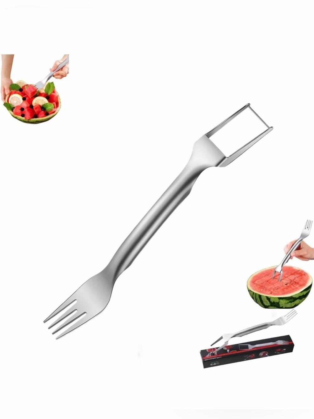 2-in-1 Stainless Steel Fruit Cutter Watermelon Cutter Fork